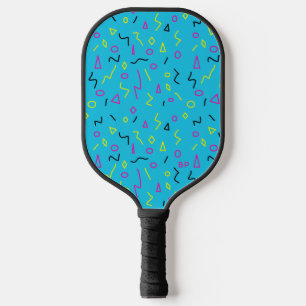 Hellblaue, rosa, gelbe Zwergbrille-Muster der 1980 Pickleball Schläger