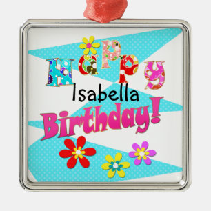 Hellblaue Rosa Kinder Spaß Blume bi Cartoon Ornament Aus Metall