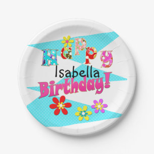 Hellblaue Rosa Kinder Spaß Blume bi Cartoon Pappteller