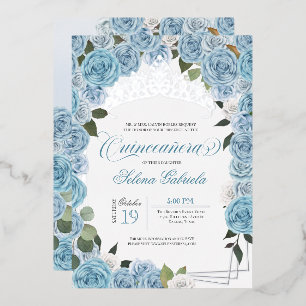 Hellblaue Rosen Prinzessin Quinceanera Tiara Echt  Folieneinladung