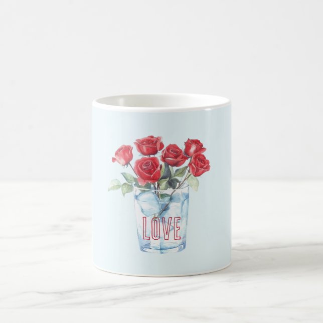 Hellblaue rote Rosen Glas Eis Kaffeetasse (Mittel)