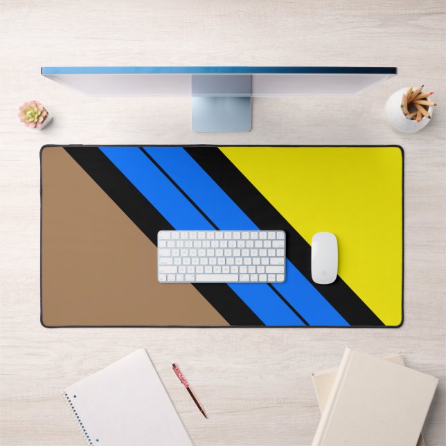 Hellblaue schwarze Streifen auf mochafarbenem Gelb Schreibtischunterlage (Büro 1)
