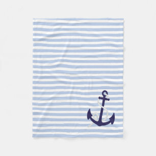 Hellblaue Seestreifen mit Marine-Blau-Anker Fleecedecke