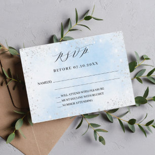 Hellblaue Silber-Hochzeitskarte RSVP