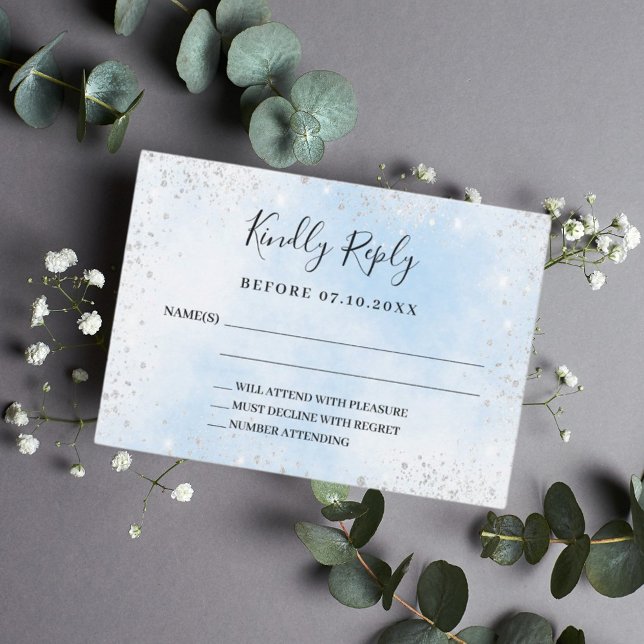 Hellblaue Silber-Hochzeitskarte RSVP Karte (Von Creator hochgeladen)