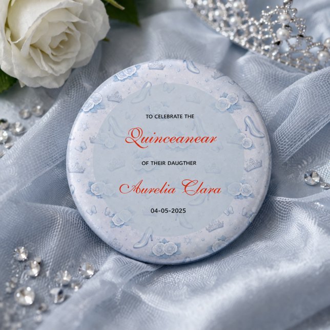 Hellblaue Silber Prinzessin Quinceanera Geburtstag Button (Light Blue Silver Princess Quinceanera Birthday Button
)