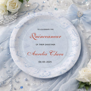 Hellblaue Silber Prinzessin Quinceanera Geburtstag Pappteller
