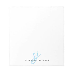 Hellblaue Skript-Monogramm-Initialen Notizblock