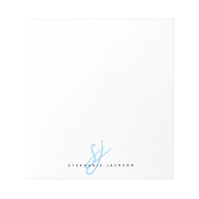 Hellblaue Skript-Monogramm-Initialen  Notizblock (Vorderseite)