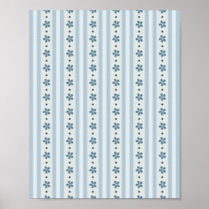 Hellblaue Streifen und Blumen Poster