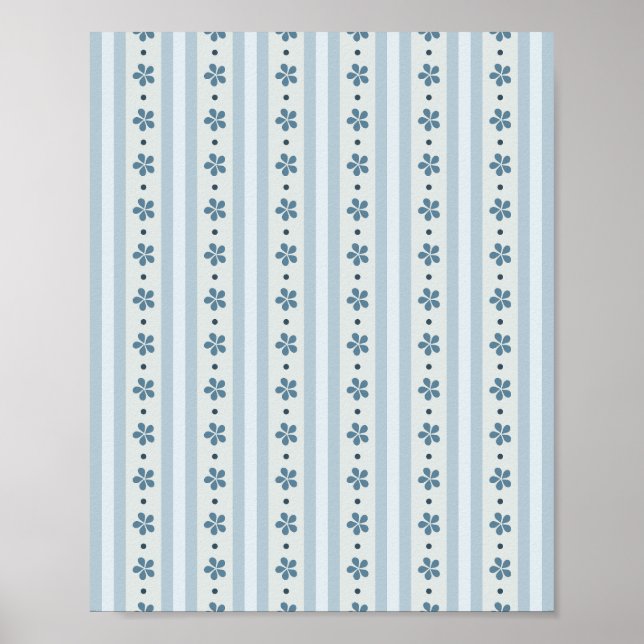 Hellblaue Streifen und Blumen Poster (Vorne)