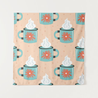 Hellblaue Tasse mit dampfnahtlosem Muster, Textur Wandteppich