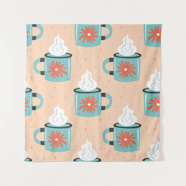 Hellblaue Tasse mit dampfnahtlosem Muster, Textur Wandteppich (Vorderseite)