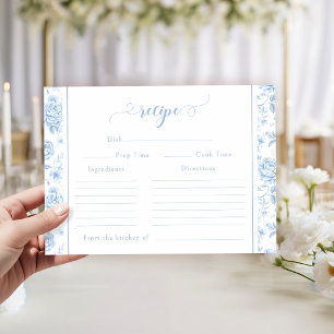 Hellblaue Toile-Blumen-Hochzeitsdusche-Rezeptkarte Begleitkarte