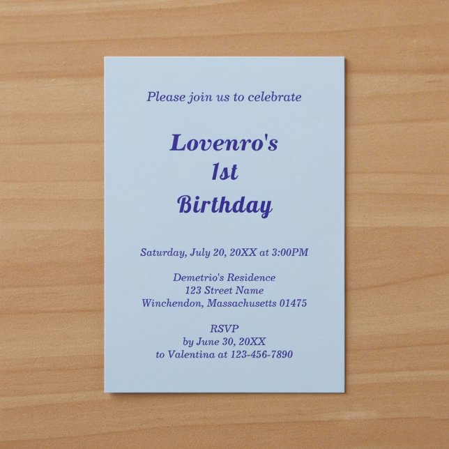 Hellblaue Typografie-Style Kindergeburtstag Einladung (Light Blue Minimalist Typography Style Kids Birthday Invitation)