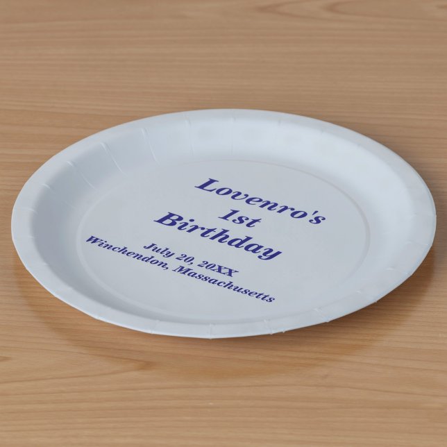 Hellblaue Typografie-Style Kindergeburtstag Pappteller (Typography style minimalist light blue kids birthday paper plate)