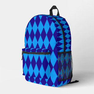 Hellblaue und dunkelblaue Harlekin-Diamantenkontro Bedruckter Rucksack