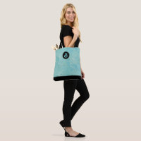 Hellblaue und goldene Palm Blätter Muster Monogram