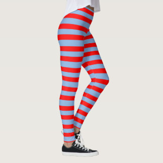 Hellblaue und rot gestreifte Leggings