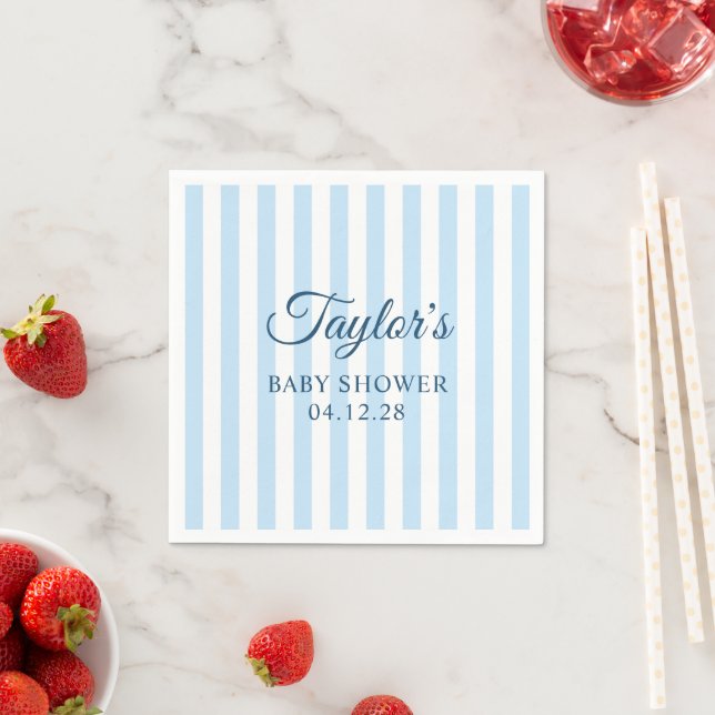 Hellblaue und weiße Candy Stripe Baby Shower Serviette (Beispiel)