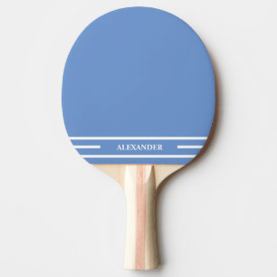 Hellblaue und weiße Pingpongpaddel mit Name Tischtennis Schläger