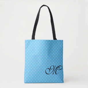 Hellblaue und weiße Polka-Dot-Monogramm