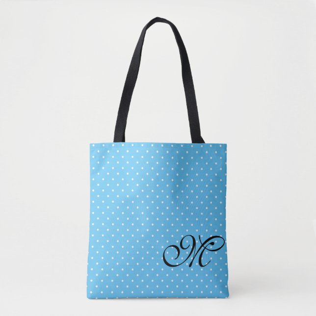 Hellblaue und weiße Polka-Dot-Monogramm (Vorderseite)
