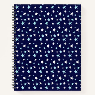 Hellblaue und weiße Sterne auf Marineblau Notizbuch