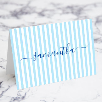 Hellblaue und weiße Streifen Signature-Platzkarten Tischnummer