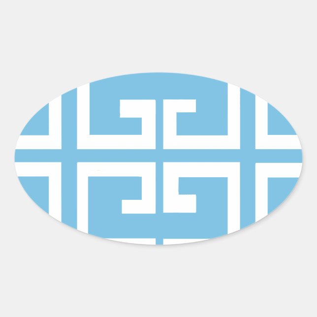 Hellblaue und weiße Tile Ovaler Aufkleber (Vorderseite)