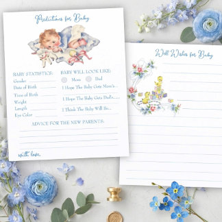 Hellblaue Vintage-Baby-Party-Vorhersage für einen