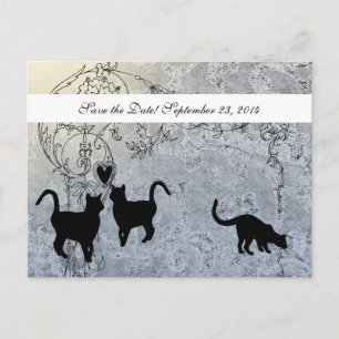 Hellblaue Vintage Katze Save the Date Ankündigungspostkarte