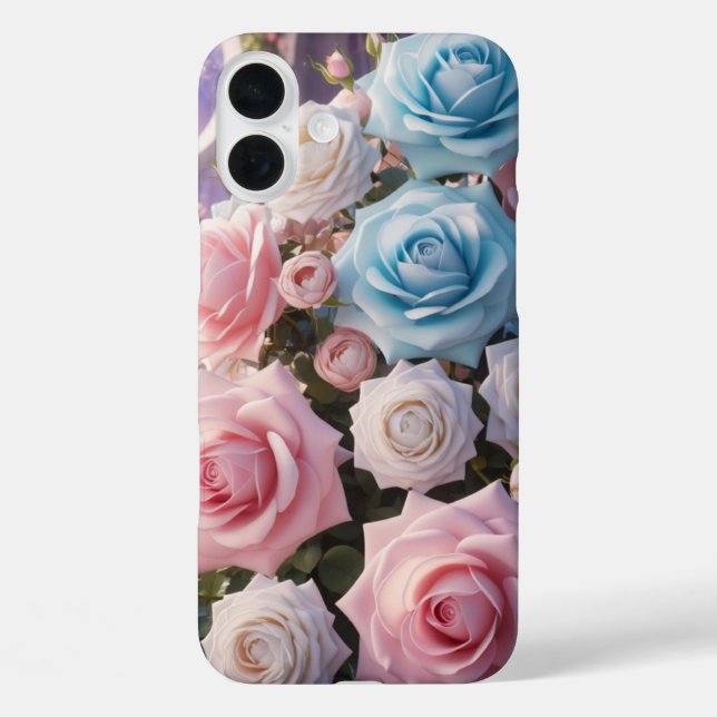 Hellblaue, weiße und rosa Rosen Case-Mate iPhone Hülle (Rückseite)