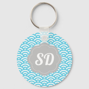 Hellblaue Welle Custom Monogramm Schlüsselanhänger