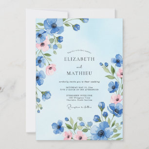 Hellblaue zarte Wiesenhochzeit Einladung