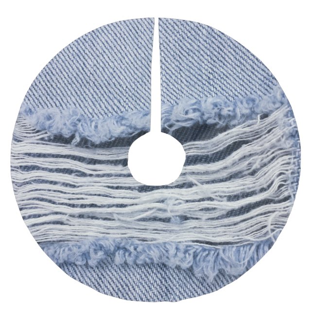 Hellblaue zerrissene Jeans-Textur Polyester Weihnachtsbaumdecke (Vorderseite)