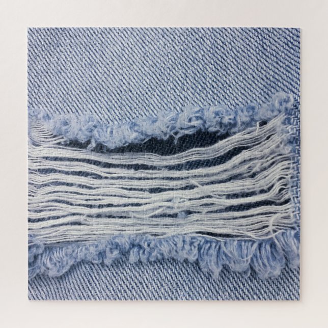 Hellblaue zerrissene Jeans-Textur Puzzle (Vertikal)