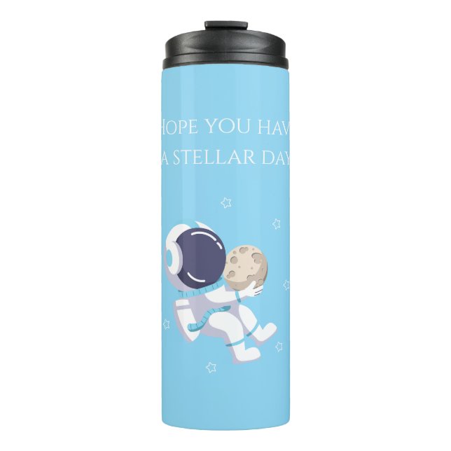 Hellblauer Astronaut - Thermobecher Thermosbecher (Vorderseite)