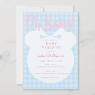 Hellblauer Bär Rosa Oh Baby Shower Einladung