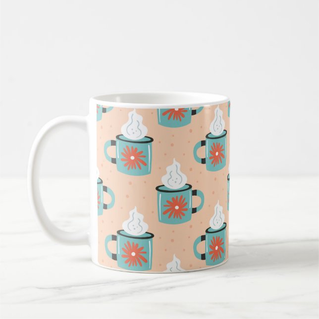 Hellblauer Becher mit nahtlosem Dampfmuster, Textu Kaffeetasse (Links)