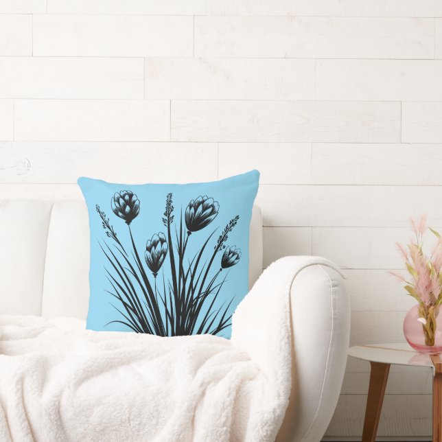 Hellblauer Blütenwirbel Kissen (Liege)