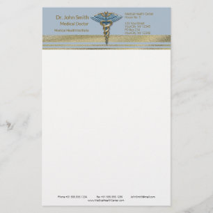 Hellblauer Caduceus Unechte Goldfolie Streifen Med Briefpapier
