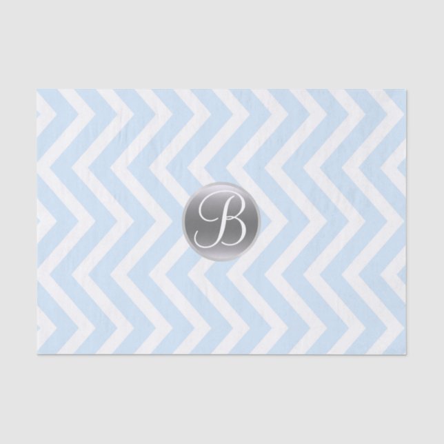 Hellblauer Chevron-Druck Monogrammbuchstabe Initia Seidenpapier (Vorderseite)