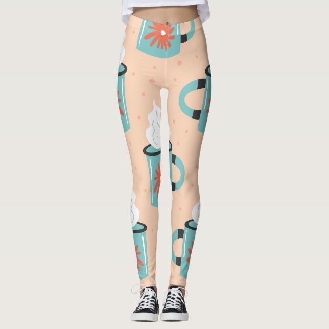 Hellblauer Cup Seamless Muster. Leggings (Vorderseite)