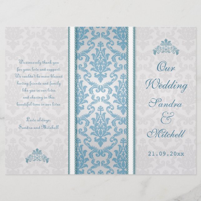 Hellblauer Damast auf dem Silberhochzeitsprogramm (Vorderseite)