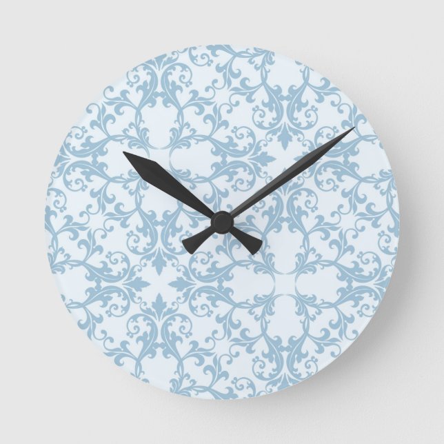 Hellblauer Damast Runde Wanduhr (Vorderseite)