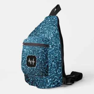 Hellblauer falscher Glitter funkelt Monogramm Crossbody Bag