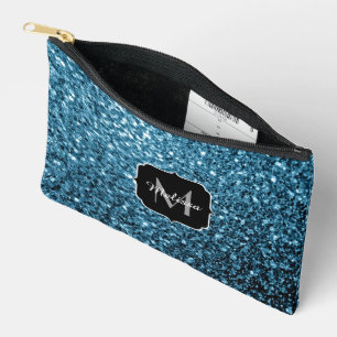 Hellblauer falscher Glitter funkelt Monogramm Zubehörtasche