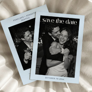 Hellblauer fetter Text Foto Minimalistische Hochze Save The Date