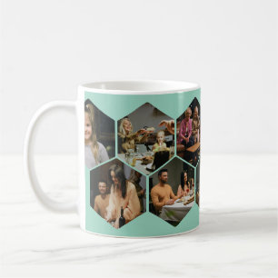 Hellblauer geometrischer Sechseck-Foto-Collage Kaffeetasse